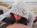 Ginger Redhead Amateur Public Cold Winter Beach Blowjob CIM & Cum Swallow