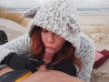 Ginger Redhead Amateur Public Cold Winter Beach Blowjob CIM & Cum Swallow