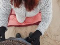 Ginger Redhead Amateur Public Cold Winter Beach Blowjob CIM & Cum Swallow