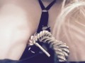 Carlycurvy teases and plays with pussy in a gold and black bra