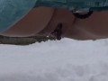 I stopped my car in public parking and i PEE in the SNOW