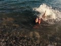Outdoor sex. Hot russian slut nudist girl have fun on the wild beaches