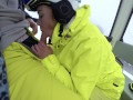 4K Public cumshot on mouth in ski lift Part 2