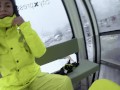 4K Public cumshot on mouth in ski lift Part 2