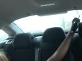 Sexy girl prove the new bikini in the car of public street