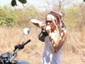 Outdoor anal sex with James Bong's girl on the motorbike. Pussy 0%