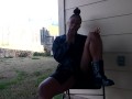 SweetButtTasty smoking and fingering herself in the backyard!!!!!