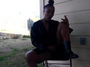 SweetButtTasty smoking and fingering herself in the backyard!!!!!