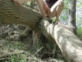 Peeing From A Fallen Tree - Upskirt no Panties Pissing Girl