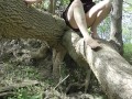 Peeing From A Fallen Tree - Upskirt no Panties Pissing Girl
