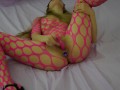 Hard anal with creampie for sexy  in pink fishnet