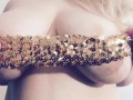 Thick blonde Carlycurvy teasing in glitter belt