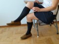 Cum on schoolgirl's socked foot during recess + shoefuck and sockjob