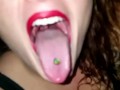BananaSmashLee in the bathroom mirror teases with tongue
