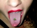 BananaSmashLee in the bathroom mirror teases with tongue