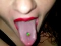BananaSmashLee in the bathroom mirror teases with tongue