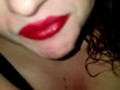 BananaSmashLee in the bathroom mirror teases with tongue