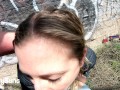 Public blowjob - Sucking his cock while out for a walk!