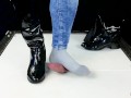 Ballbusting and cock balls crush in patent leather boots and socks CBT POV