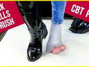 Ballbusting and cock balls crush in patent leather boots and socks CBT POV