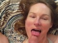 Fucking her mouth and feeding her my cum while she touches herself. POV