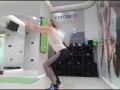 Cute blonde doing her warmup at the gym
