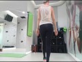 Cute blonde doing her warmup at the gym