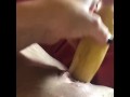 Lonely MILF cums on a squash