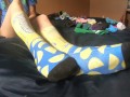 Trying on different socks, tickling and foot worship