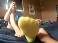 Trying on different socks, tickling and foot worship
