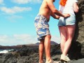 Risky Ginger Redhead Standing Fuck Creampie in Public by the Ocean Beach