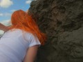 Risky Ginger Redhead Standing Fuck Creampie in Public by the Ocean Beach