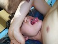 Precum dripping in own mouth