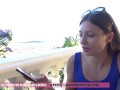 Talia Mint tests remote controlled toy in a public bar