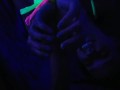 Glow in the dark blowjob and sockjob with hands and feet tied up