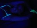 Glow in the dark blowjob and sockjob with hands and feet tied up