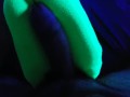 Glow in the dark blowjob and sockjob with hands and feet tied up