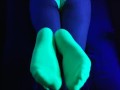 Glow in the dark blowjob and sockjob with hands and feet tied up
