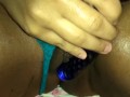 Shaved Black Pussy being teased with a Glass Dildo