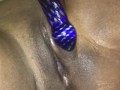Shaved Black Pussy being teased with a Glass Dildo