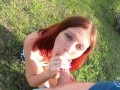 Outdoor blowjob with sports teen near the road.Cum in the mouth