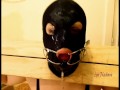 INTO-Yoke pillory & dental gag throating, whipping and fucking hooded slut