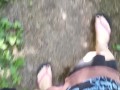Outdoor pee desperation female POV, piss puddle