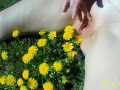 Русская красотка ласкает себя на цветочках
