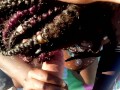 Ebony in tribal paint interracial suck and fuck outside creampie & piss POV