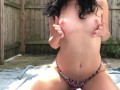 College freshman stripping outside in the hot weather
