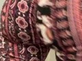 Booty jiggle in those pattern leggings close up