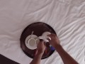 Waiter gets a Blowjob from a hot latin girl while serving her room