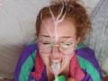 slutty step-sister sucks & throat fucks you with a slinky, gets huge facial