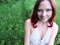 Golden shower after sex and blowjob for little slut in the forest
